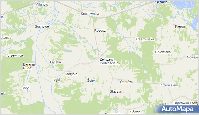 mapa Żeliszew Podkościelny, Żeliszew Podkościelny na mapie Targeo