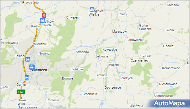 mapa Żelowice, Żelowice na mapie Targeo