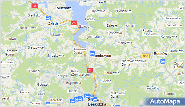 mapa Zembrzyce, Zembrzyce na mapie Targeo