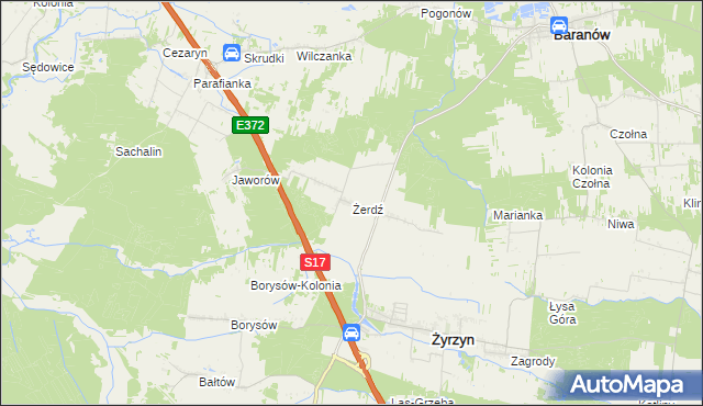 mapa Żerdź gmina Żyrzyn, Żerdź gmina Żyrzyn na mapie Targeo