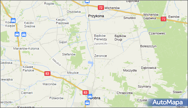mapa Żeronice gmina Dobra, Żeronice gmina Dobra na mapie Targeo