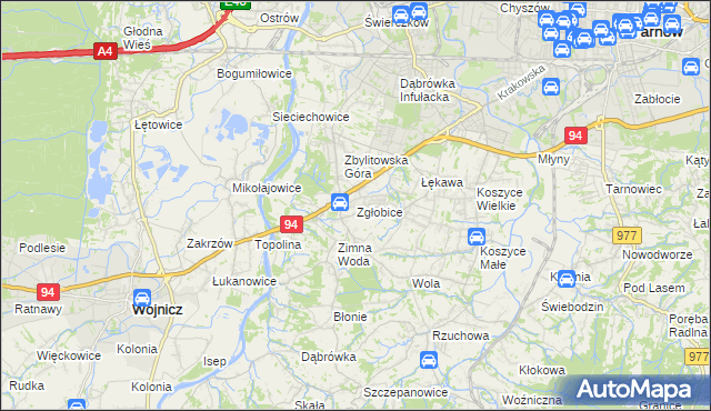 mapa Zgłobice, Zgłobice na mapie Targeo