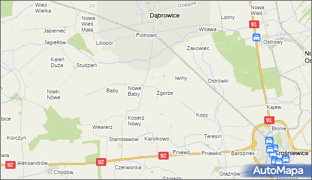 mapa Zgórze gmina Dąbrowice, Zgórze gmina Dąbrowice na mapie Targeo