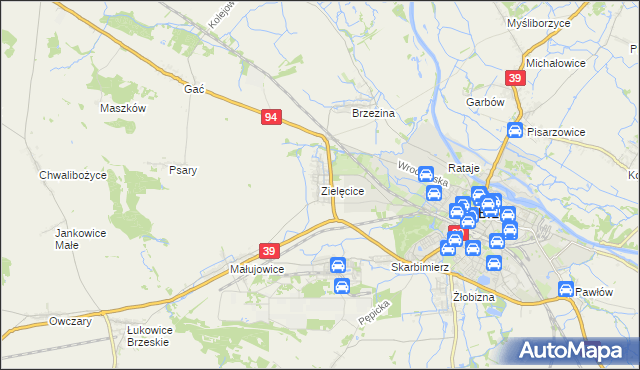 mapa Zielęcice gmina Skarbimierz, Zielęcice gmina Skarbimierz na mapie Targeo