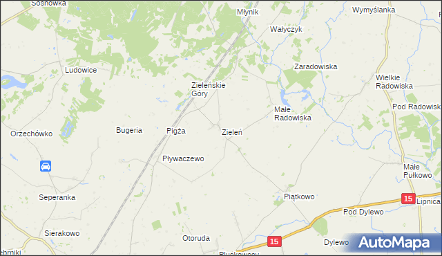 mapa Zieleń gmina Ryńsk, Zieleń gmina Ryńsk na mapie Targeo