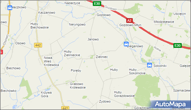 mapa Zieliniec gmina Kołaczkowo, Zieliniec gmina Kołaczkowo na mapie Targeo