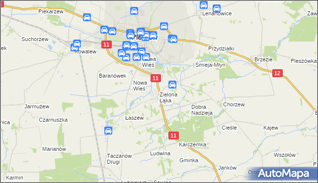 mapa Zielona Łąka gmina Pleszew, Zielona Łąka gmina Pleszew na mapie Targeo