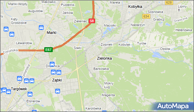 mapa Zielonka powiat wołomiński, Zielonka powiat wołomiński na mapie Targeo