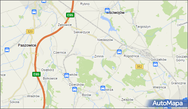 mapa Zimnik gmina Mściwojów, Zimnik gmina Mściwojów na mapie Targeo