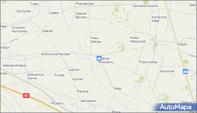 mapa Złaków Kościelny, Złaków Kościelny na mapie Targeo