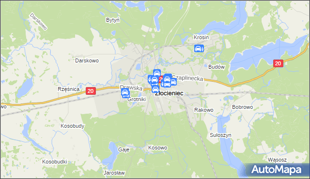 mapa Złocieniec, Złocieniec na mapie Targeo