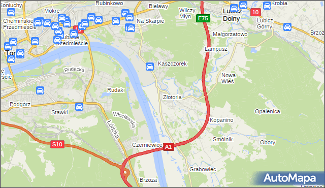 mapa Złotoria gmina Lubicz, Złotoria gmina Lubicz na mapie Targeo