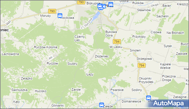 mapa Złożeniec, Złożeniec na mapie Targeo