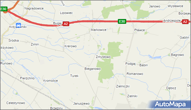 mapa Zmysłowo gmina Środa Wielkopolska, Zmysłowo gmina Środa Wielkopolska na mapie Targeo