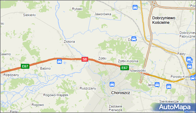 mapa Żółtki gmina Choroszcz, Żółtki gmina Choroszcz na mapie Targeo