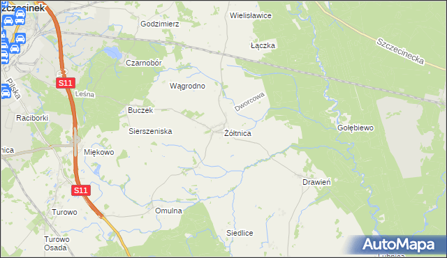 mapa Żółtnica, Żółtnica na mapie Targeo