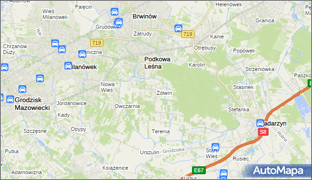 mapa Żółwin gmina Brwinów, Żółwin gmina Brwinów na mapie Targeo