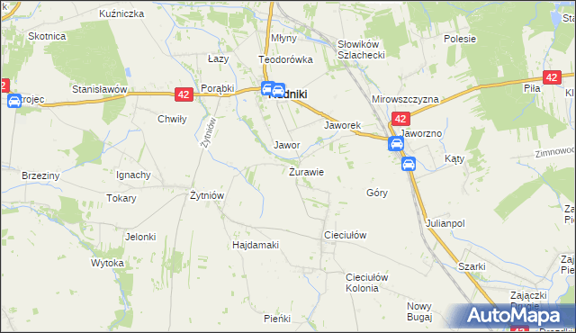 mapa Żurawie gmina Rudniki, Żurawie gmina Rudniki na mapie Targeo