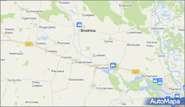 mapa Żurawiec gmina Brodnica, Żurawiec gmina Brodnica na mapie Targeo