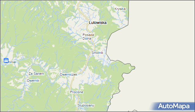 mapa Żurawin gmina Lutowiska, Żurawin gmina Lutowiska na mapie Targeo