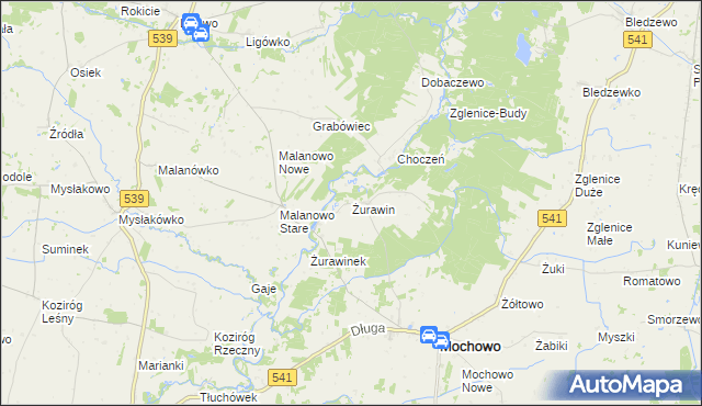 mapa Żurawin gmina Mochowo, Żurawin gmina Mochowo na mapie Targeo