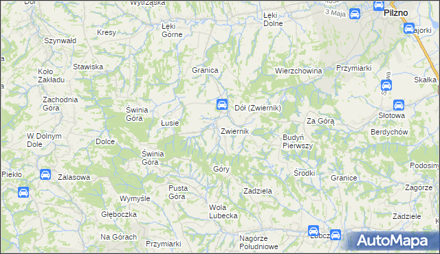 mapa Zwiernik gmina Pilzno, Zwiernik gmina Pilzno na mapie Targeo