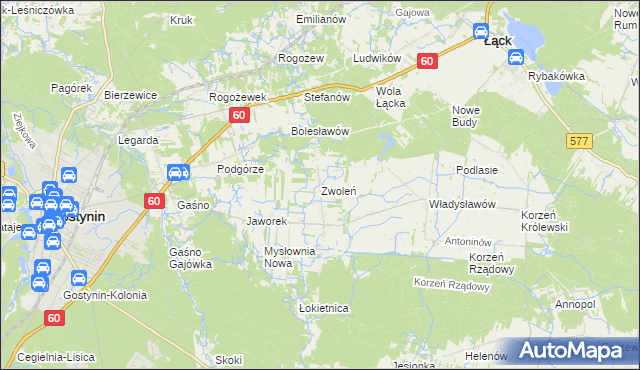 mapa Zwoleń gmina Gostynin, Zwoleń gmina Gostynin na mapie Targeo