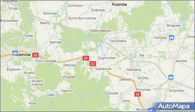 mapa Zygmuntów gmina Gielniów, Zygmuntów gmina Gielniów na mapie Targeo