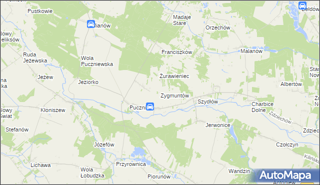 mapa Zygmuntów gmina Lutomiersk, Zygmuntów gmina Lutomiersk na mapie Targeo