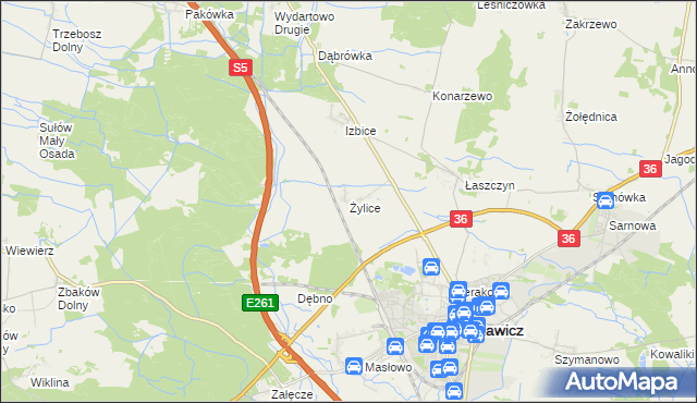 mapa Żylice gmina Rawicz, Żylice gmina Rawicz na mapie Targeo