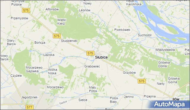 mapa Słubice powiat płocki, Słubice powiat płocki na mapie Targeo