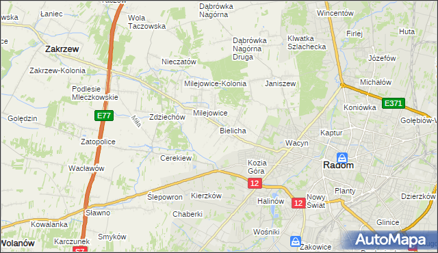 mapa Bielicha, Bielicha na mapie Targeo