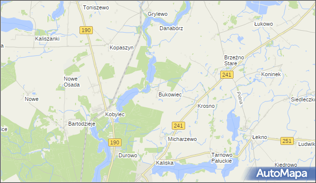 mapa Bukowiec gmina Wągrowiec, Bukowiec gmina Wągrowiec na mapie Targeo