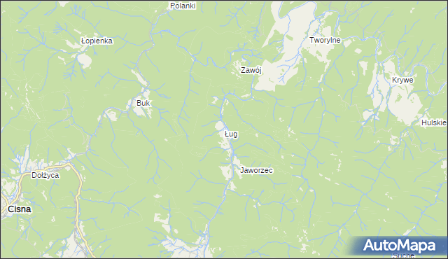 mapa Ług gmina Cisna, Ług gmina Cisna na mapie Targeo