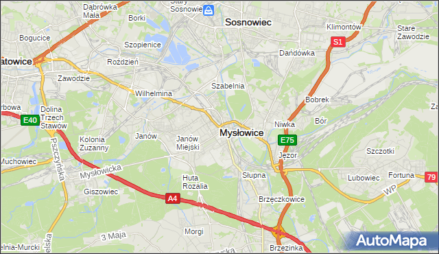 mapa Mysłowice, Mysłowice na mapie Targeo