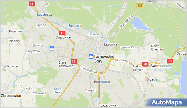 mapa Tarnowskie Góry, Tarnowskie Góry na mapie Targeo