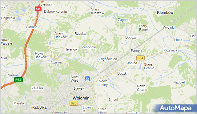 mapa Zagościniec gmina Wołomin, Zagościniec gmina Wołomin na mapie Targeo