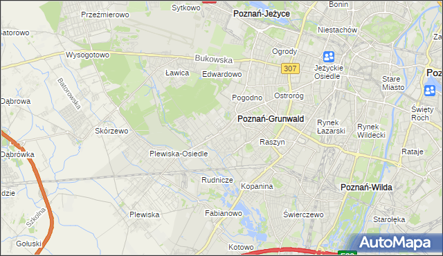 mapa Grunwald gmina Poznań, Grunwald gmina Poznań na mapie Targeo