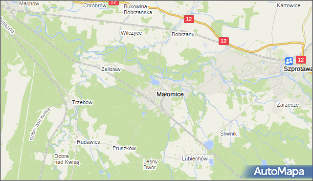 mapa Małomice, Małomice na mapie Targeo