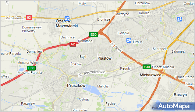 mapa Piastów powiat pruszkowski, Piastów powiat pruszkowski na mapie Targeo