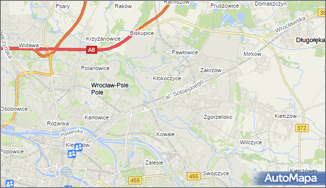 mapa Psie Pole gmina Wrocław, Psie Pole gmina Wrocław na mapie Targeo