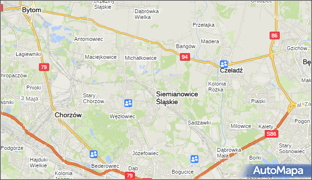 mapa Siemianowice Śląskie, Siemianowice Śląskie na mapie Targeo