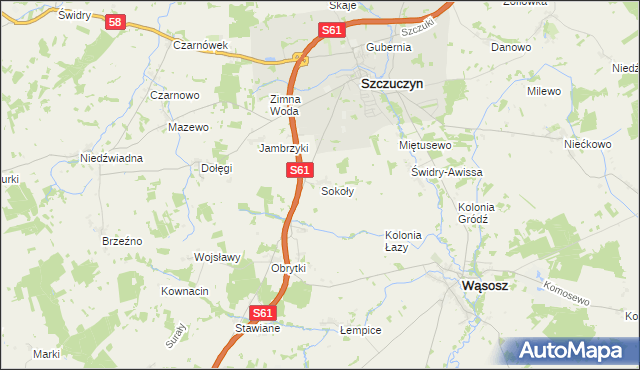 mapa Sokoły gmina Szczuczyn, Sokoły gmina Szczuczyn na mapie Targeo