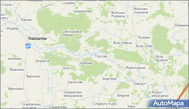 mapa Trzciniec gmina Radzanów, Trzciniec gmina Radzanów na mapie Targeo