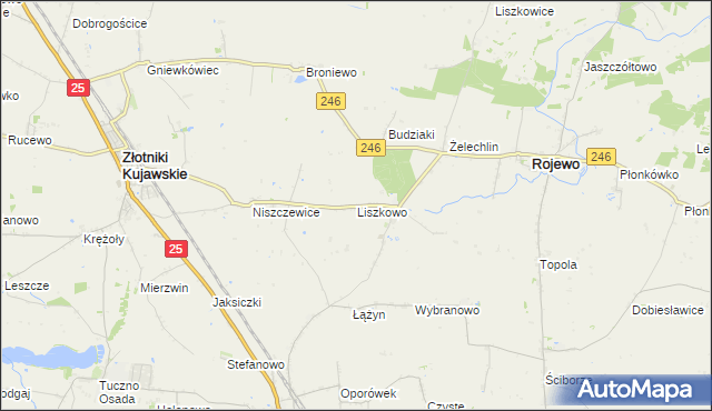 mapa Liszkowo gmina Rojewo, Liszkowo gmina Rojewo na mapie Targeo