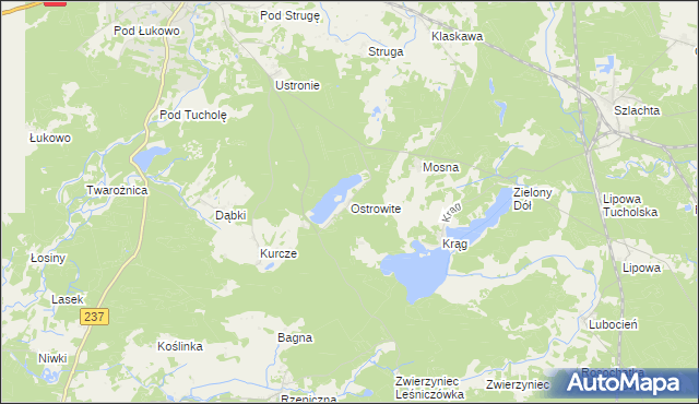 mapa Ostrowite gmina Czersk, Ostrowite gmina Czersk na mapie Targeo