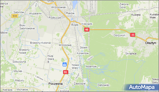 mapa Słowik gmina Poczesna, Słowik gmina Poczesna na mapie Targeo