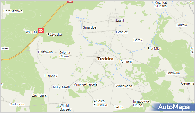 mapa Trzcinica powiat kępiński, Trzcinica powiat kępiński na mapie Targeo