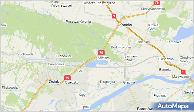 mapa Zawidza gmina Łoniów, Zawidza gmina Łoniów na mapie Targeo