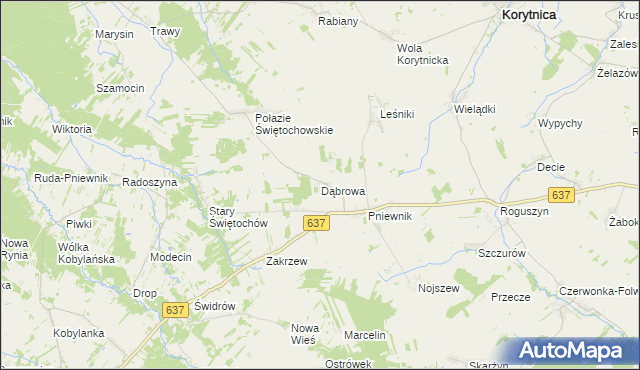 mapa Dąbrowa gmina Korytnica, Dąbrowa gmina Korytnica na mapie Targeo